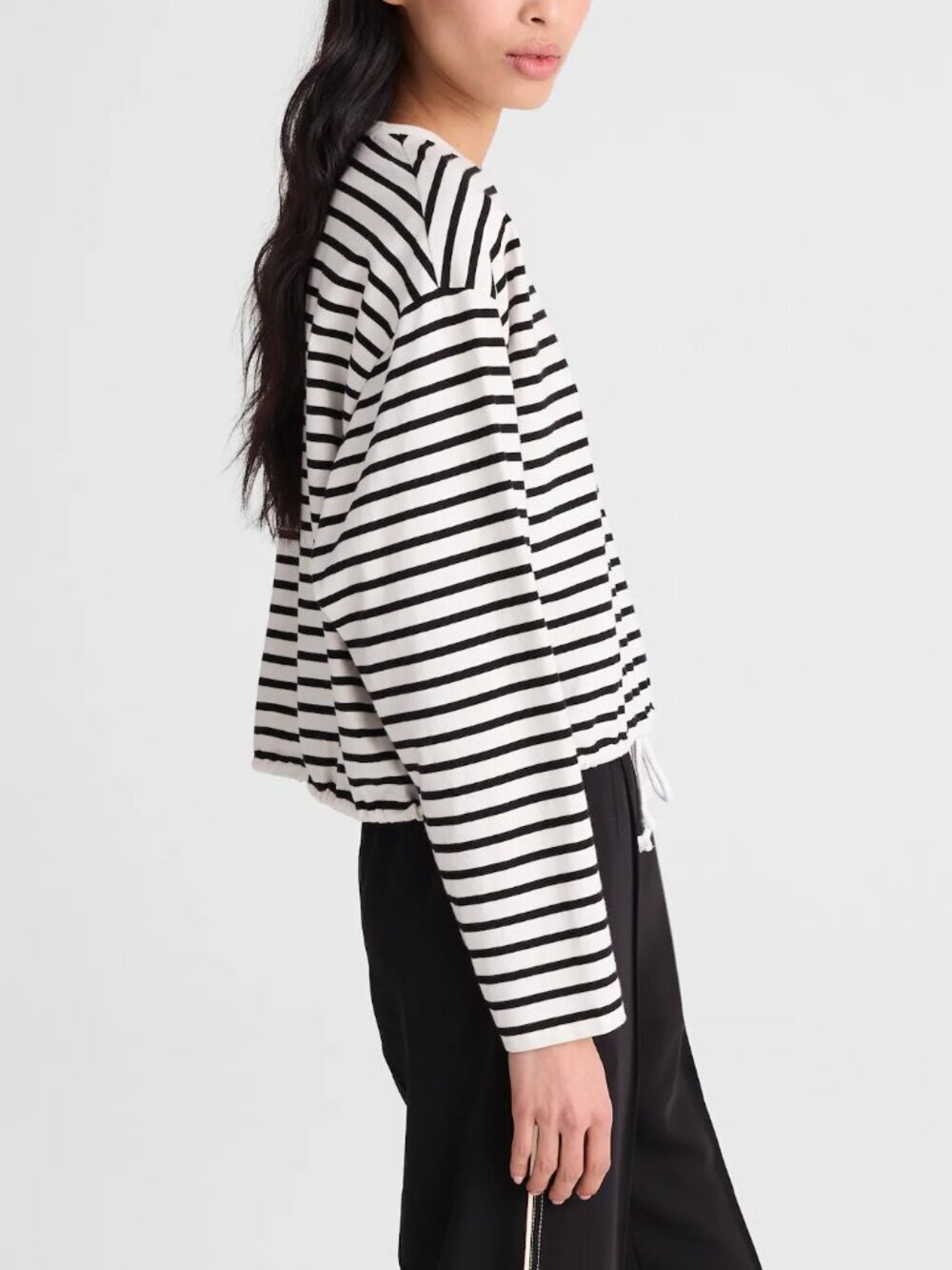 Madewell Perfect Boxy Tie Waist Drawstring Jersey Tee White Black Stripes M NWT - Picture 2 of 8